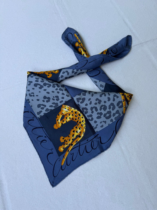 Foulard Cartier – Modèle bleu et panthères