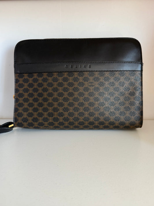 Pochette Céline vintage - Toile triomphe et cuir noir