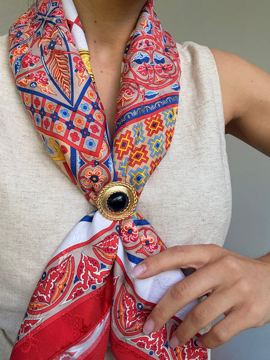 Anneau de foulard vintage - Cabochon noir