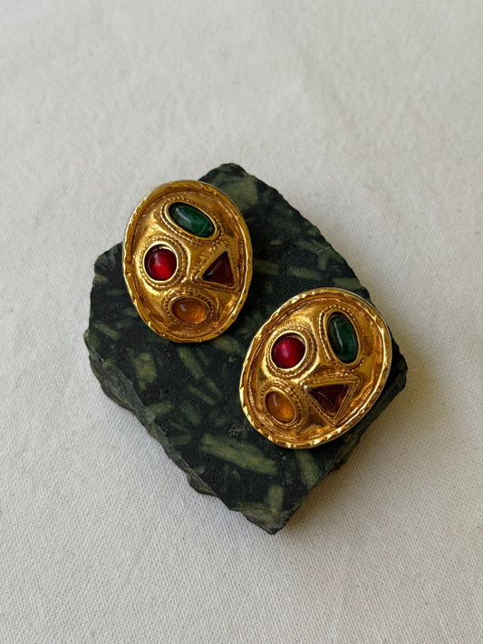 Boucles d’oreilles Édouard Rambaud vintage - Ovales et cabochons multicolores