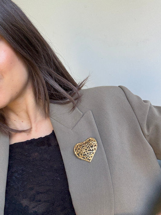 Broche vintage - Cœur ajouré doré