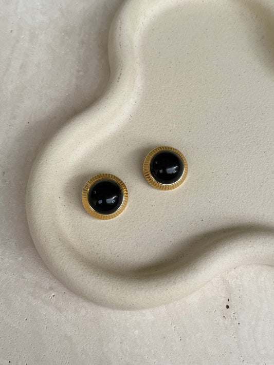 Boucles d’oreilles Nina Ricci vintage - Rondes et cabochons noirs