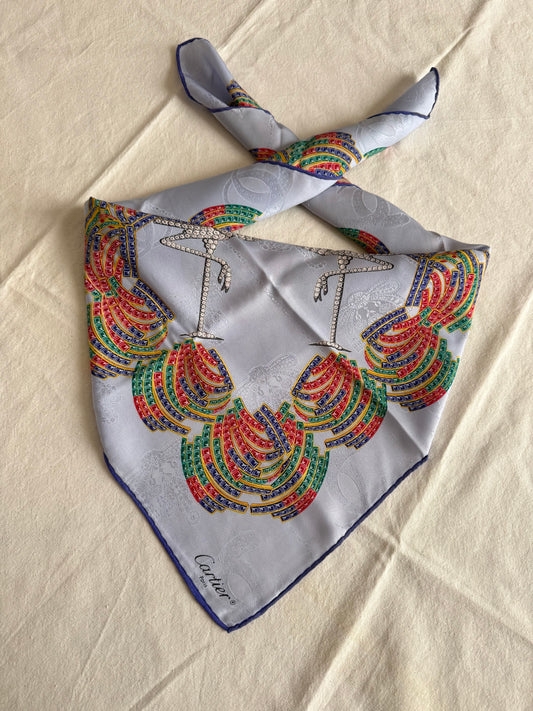 Foulard Cartier – Motifs cygnes et plumes multicolores