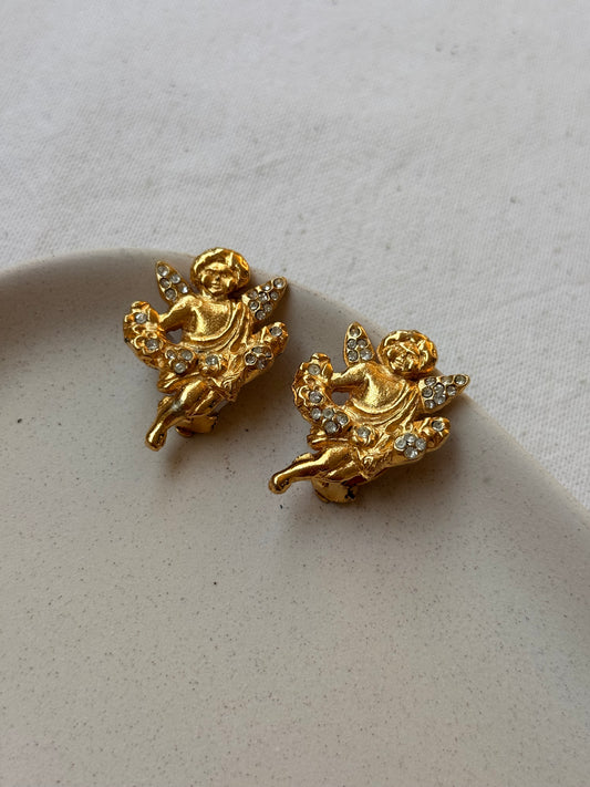 Boucles d’oreilles Sonia Rykiel vintage - Anges ornés de strass