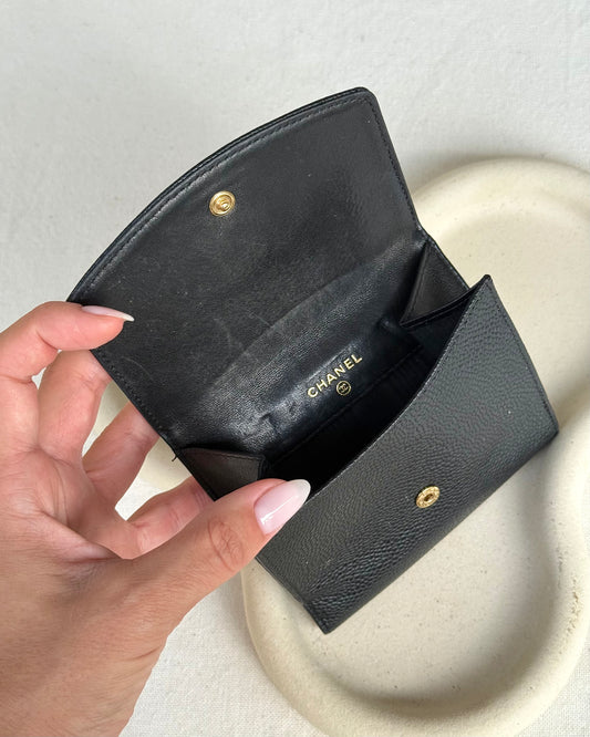 Portefeuille compact Chanel vintage - Cuir caviar noir