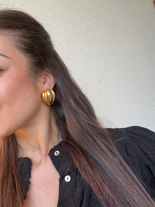 Boucles d’oreilles vintage - Créoles bombées dorées