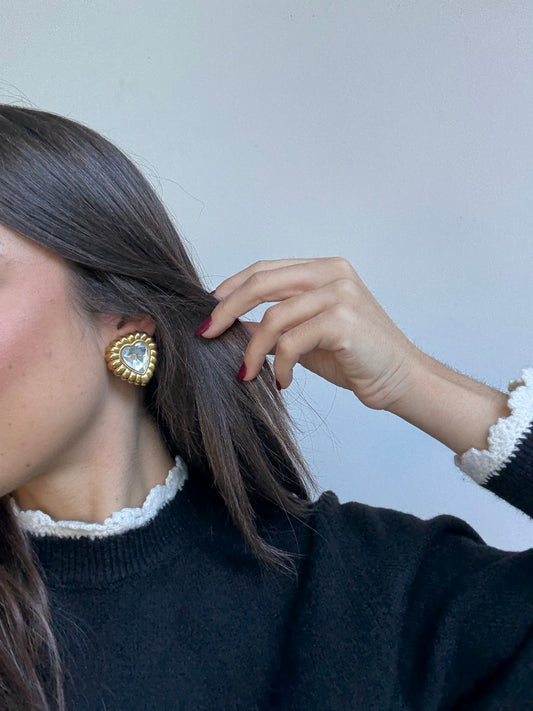 Boucles d’oreilles Escada vintage - Coeurs dorés strass
