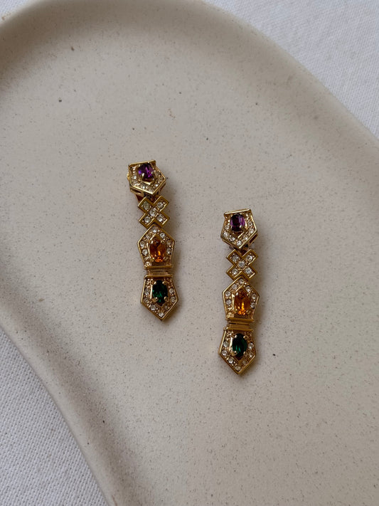 Boucles d’oreilles vintage - Pendantes strass colorés
