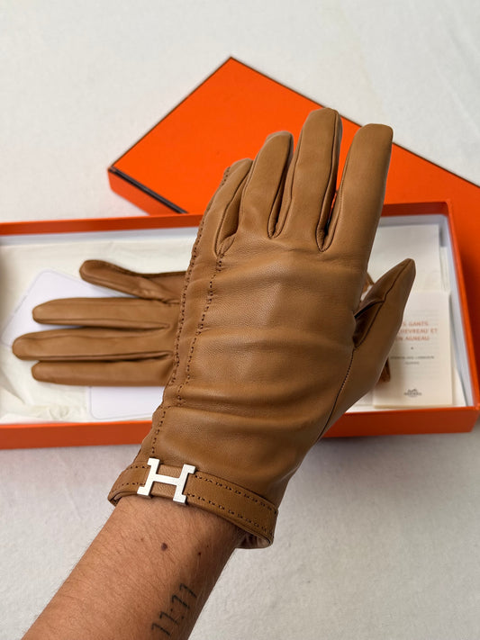 Gants Hermès vintage - Boucle H et cuir camel