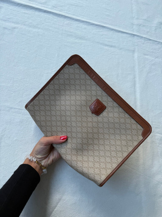 Pochette Céline vintage - Toile macadam et cuir naturel