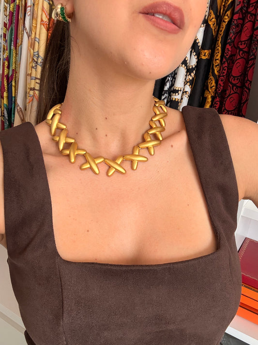 Collier doré vintage - Maille croix