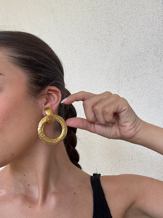 Boucles d’oreilles vintage Chanel - Créoles modulables gravées