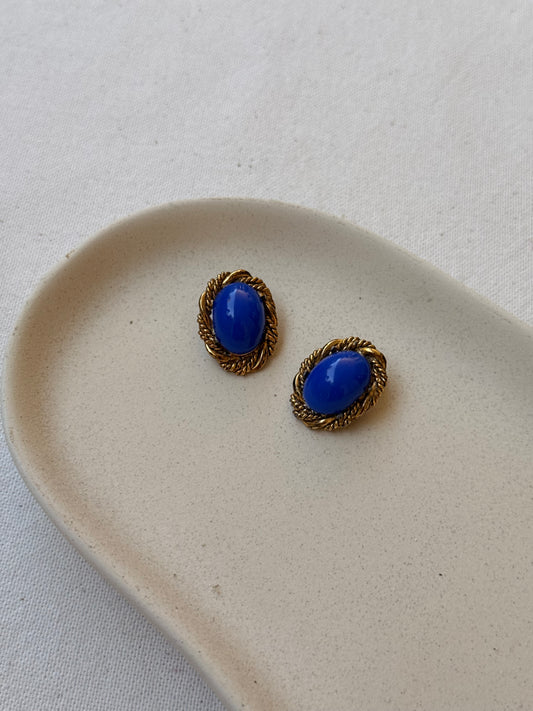 Boucles d’oreilles vintage - Cabochon bleu