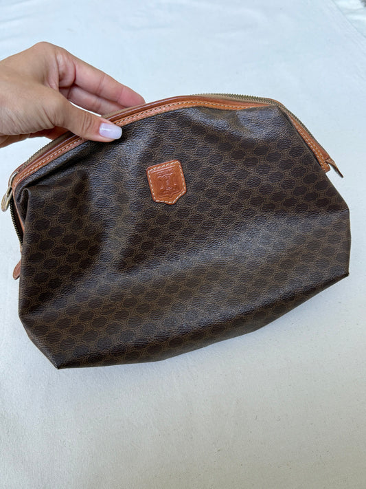 Trousse Céline vintage - Toile triomphe et cuir cognac