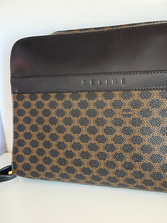 Pochette Céline vintage - Toile triomphe et cuir noir