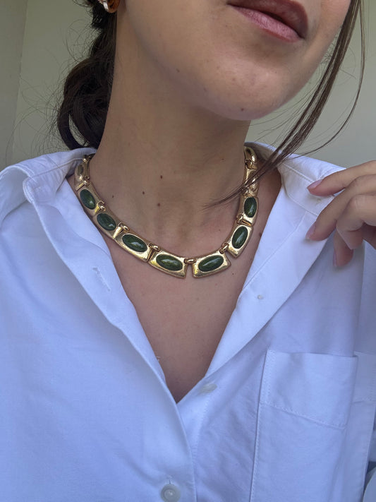 Collier Helena Rubinstein vintage - Cabochons verts