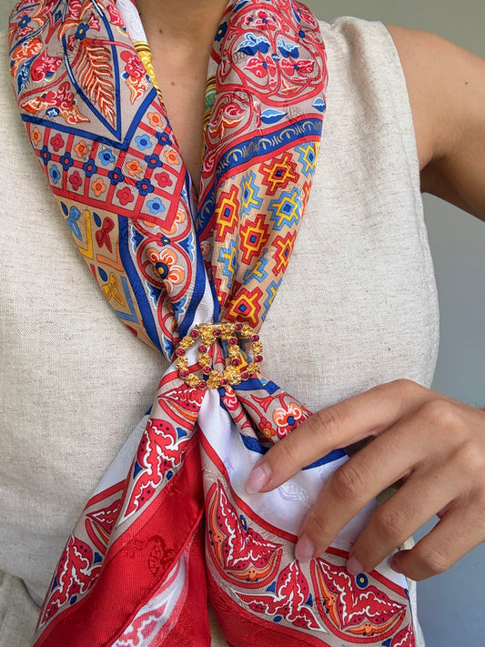 Anneau de foulard vintage - Anneaux entremêlés et strass bordeaux