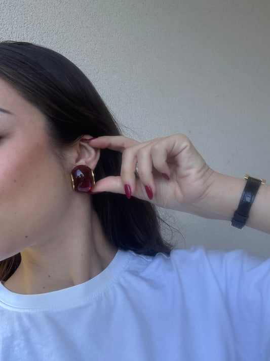 Boucles d’oreilles vintage - Créoles large résine ambrée