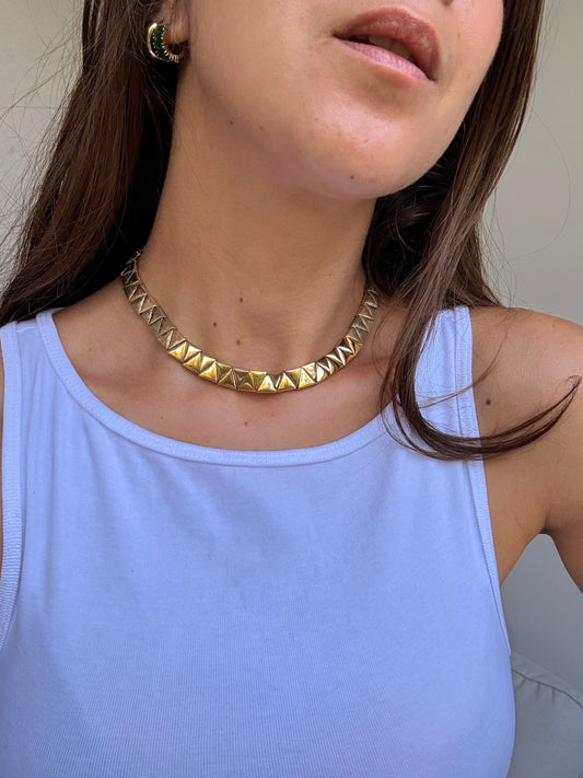 Collier Yves Saint Laurent vintage - Maillons triangulaires dorés