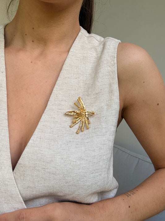Broche vintage - Fleur dorée