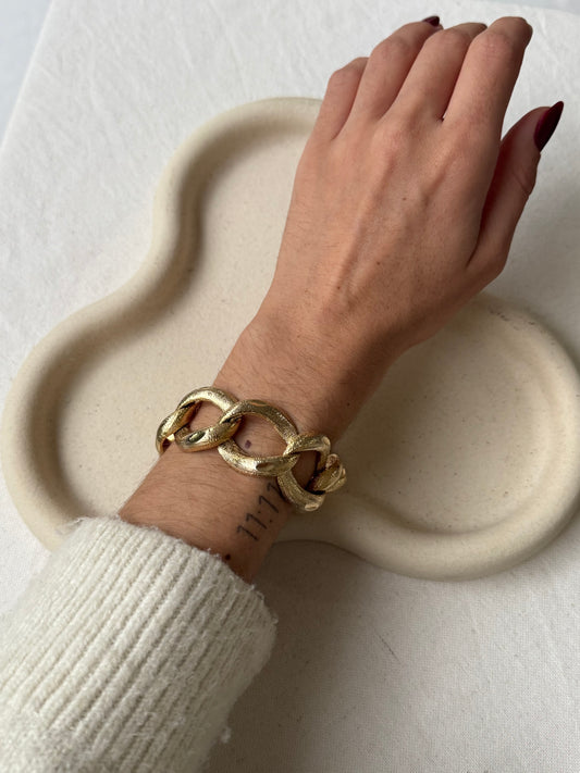 Bracelet vintage - Gros maillons texturés dorés