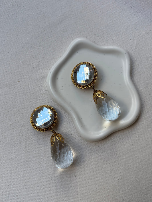 Boucles d’oreilles Babylone vintage - Gouttes cristal facetté