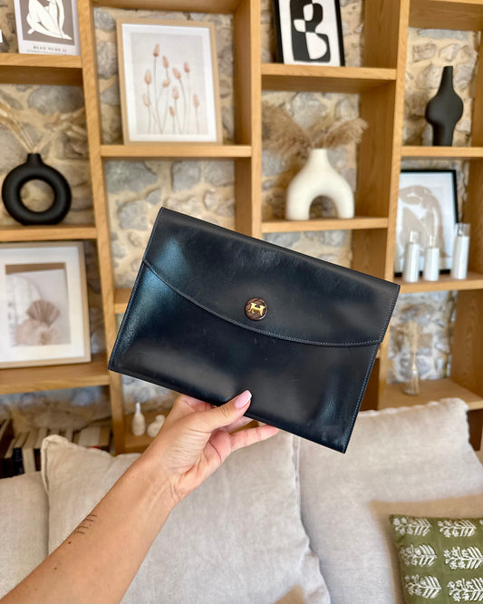 Pochette Hermès - Modèle Rio, cuir box bleu marine