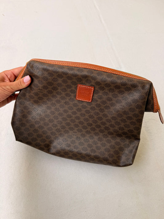 Trousse Céline vintage - Toile triomphe et cuir cognac