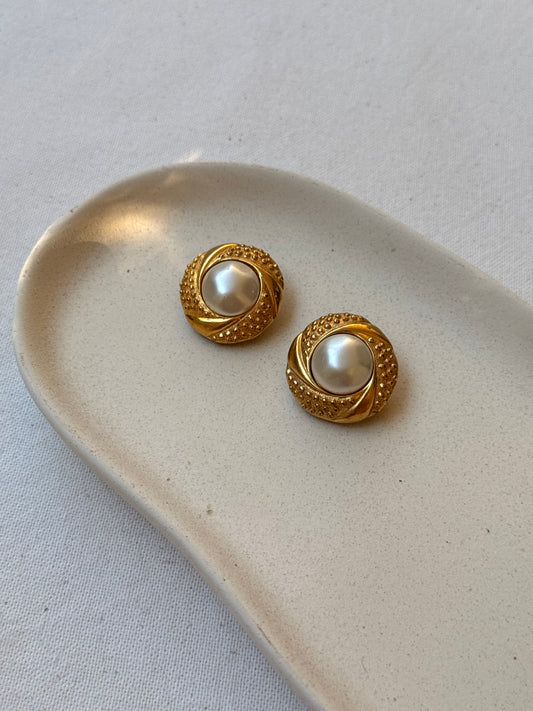 Boucles d’oreilles Agatha vintage - Rondes dorées et perles