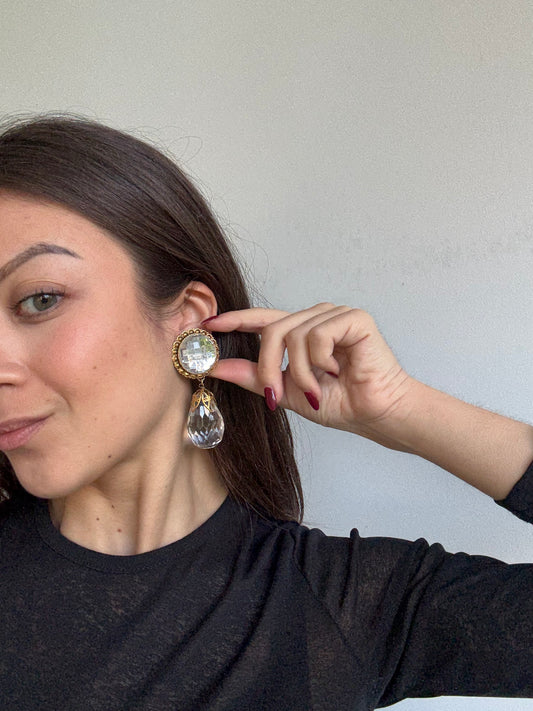 Boucles d’oreilles Babylone vintage - Gouttes cristal facetté