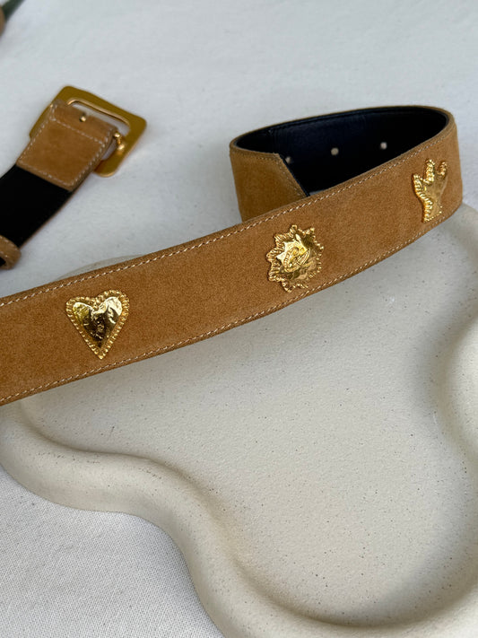 Ceinture Christian Lacroix vintage - Daim camel et empiècements dorés