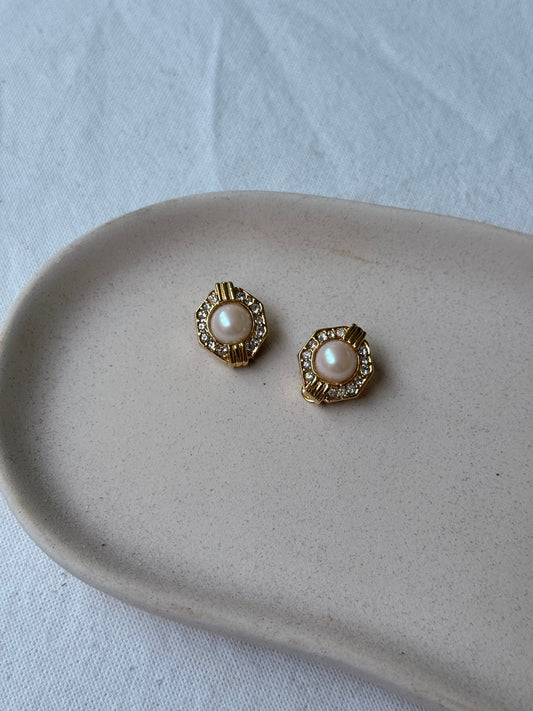 Boucles d’oreilles vintage - Perles et strass fantaisie