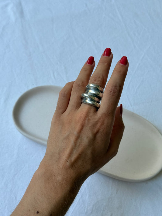 Bague vintage bombée en argent 925