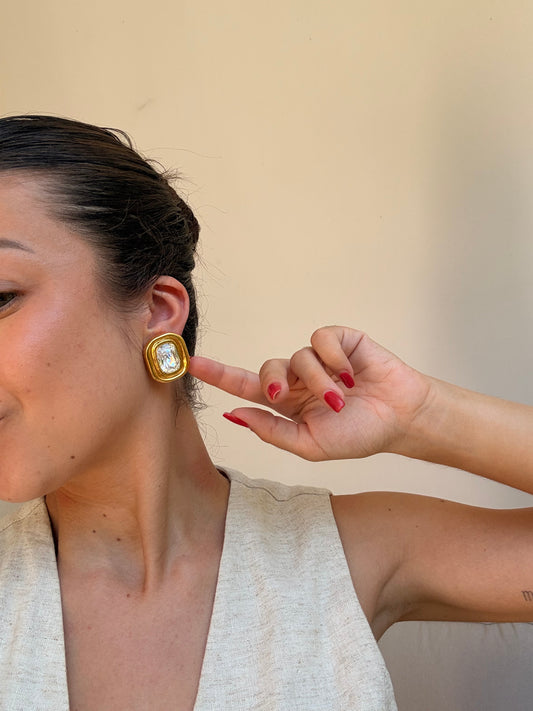 Boucles d’oreilles Sonia Rykiel vintage - Cristaux facettés rectangulaires