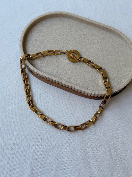 Collier Agatha Vintage - Maille rectangulaire dorée