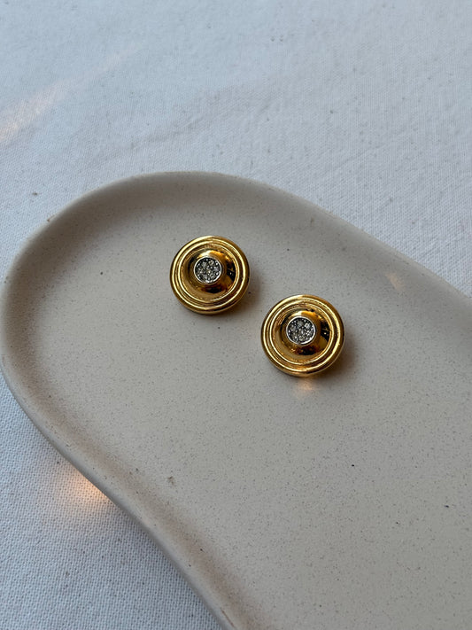 Boucles d’oreilles David Grau vintage - Rondes dorées et strass
