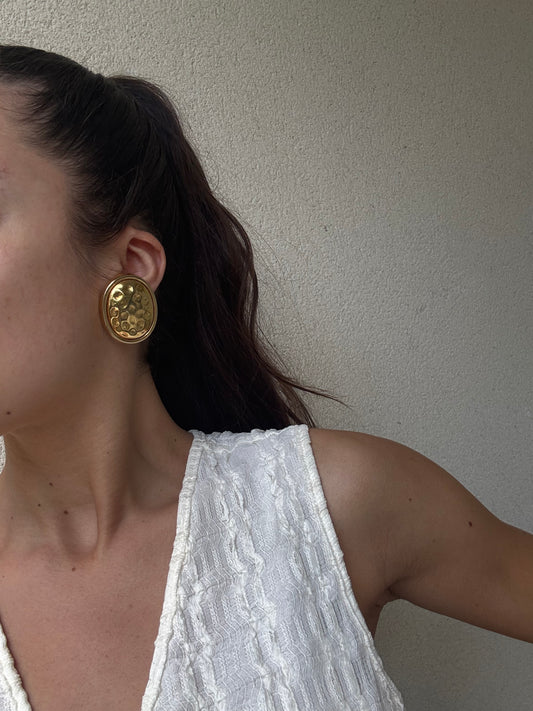 Boucles d’oreilles vintage - Ovales martelées dorées
