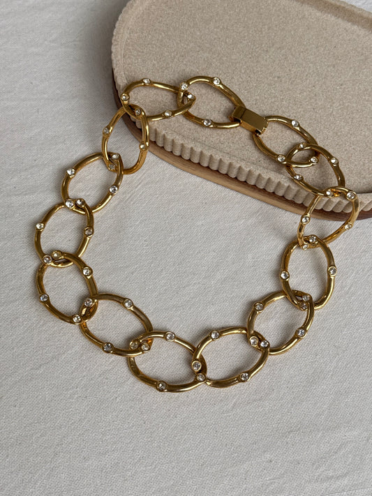 Collier doré vintage - Maillons oversize et strass