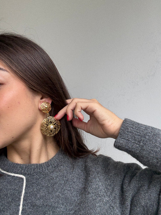 Boucles d’oreilles vintage - Pendantes arabesques et perles