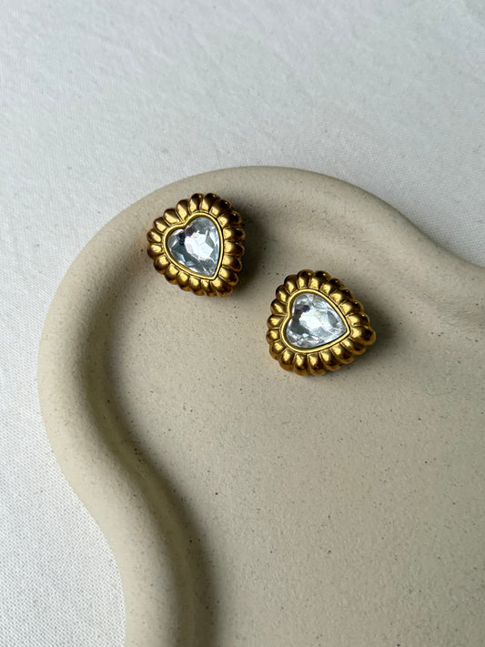 Boucles d’oreilles Escada vintage - Coeurs dorés strass