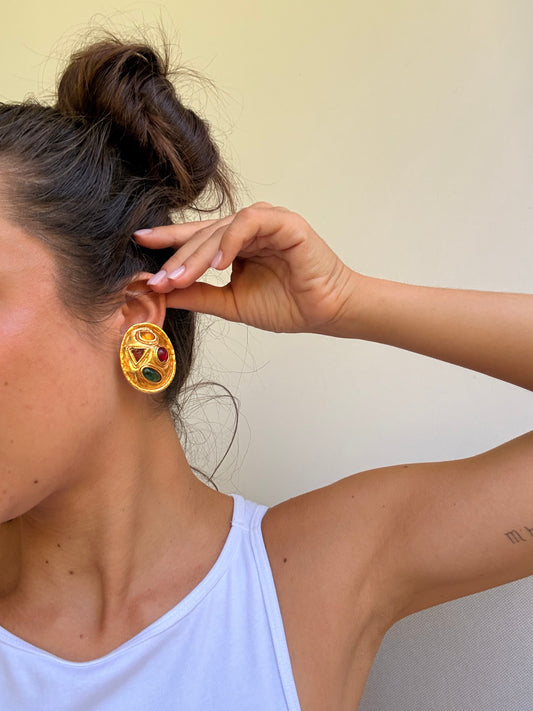 Boucles d’oreilles Édouard Rambaud vintage - Ovales et cabochons multicolores