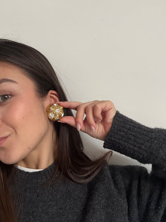 Boucles d’oreilles vintage - Résine dorée et strass