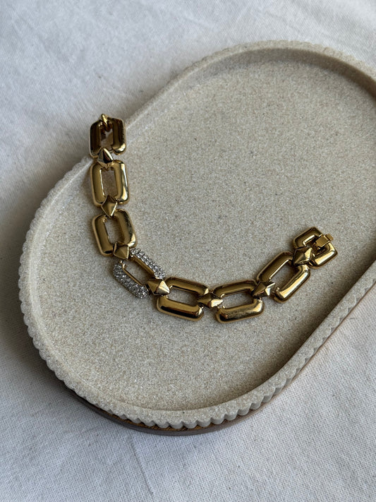 Bracelet vintage - Maillons dorés et strass