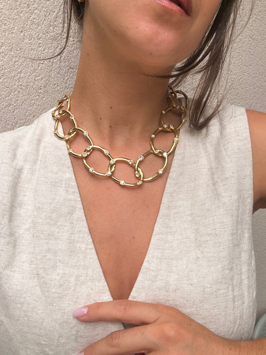 Collier doré vintage - Maillons oversize et strass