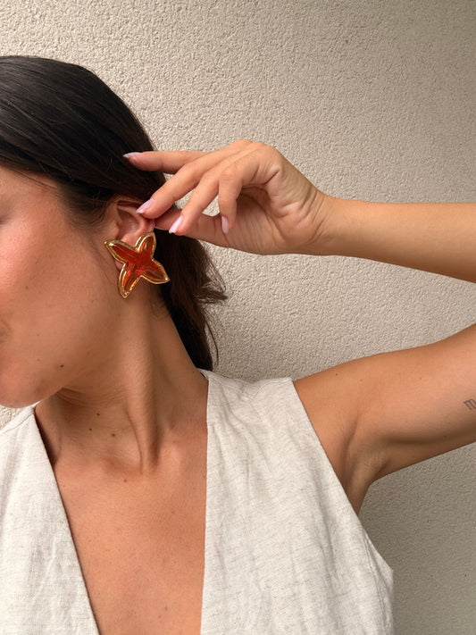 Boucles d'oreilles Guy Laroche vintage - Etoiles orangées