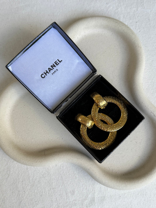 Boucles d’oreilles vintage Chanel - Créoles modulables gravées