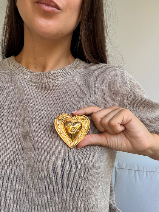 Broche Christian Lacroix vintage - Coeur doré bombé