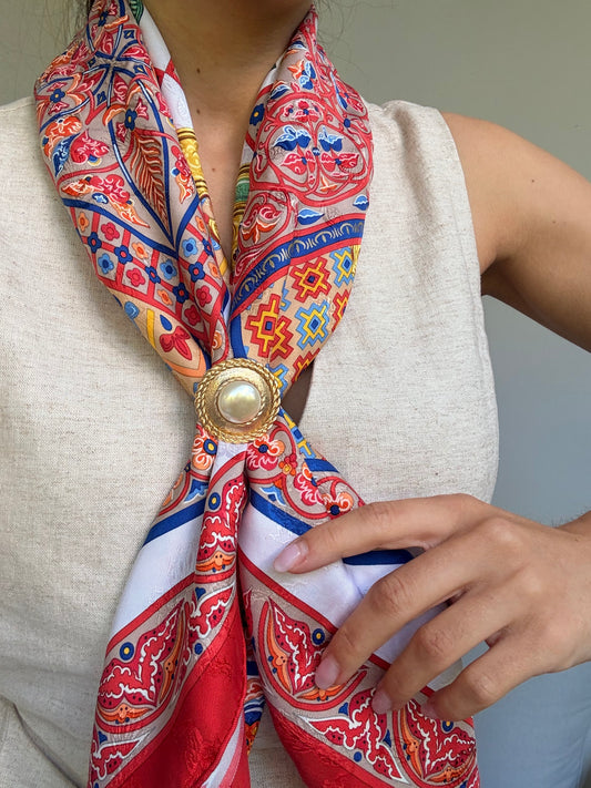 Anneau de foulard vintage - Anneau doré et perle nacrée
