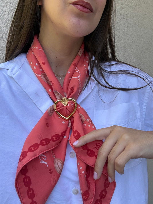 Anneau de foulard YSL vintage - Double cœurs dorés