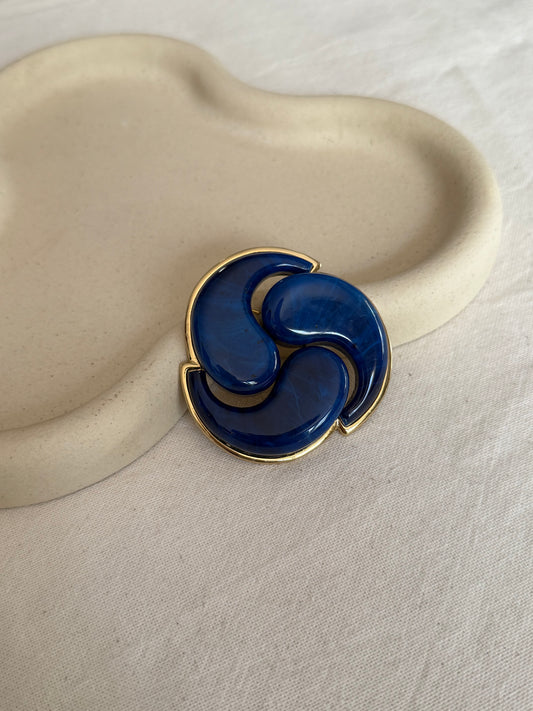 Broche vintage - Spirale bleue et dorée